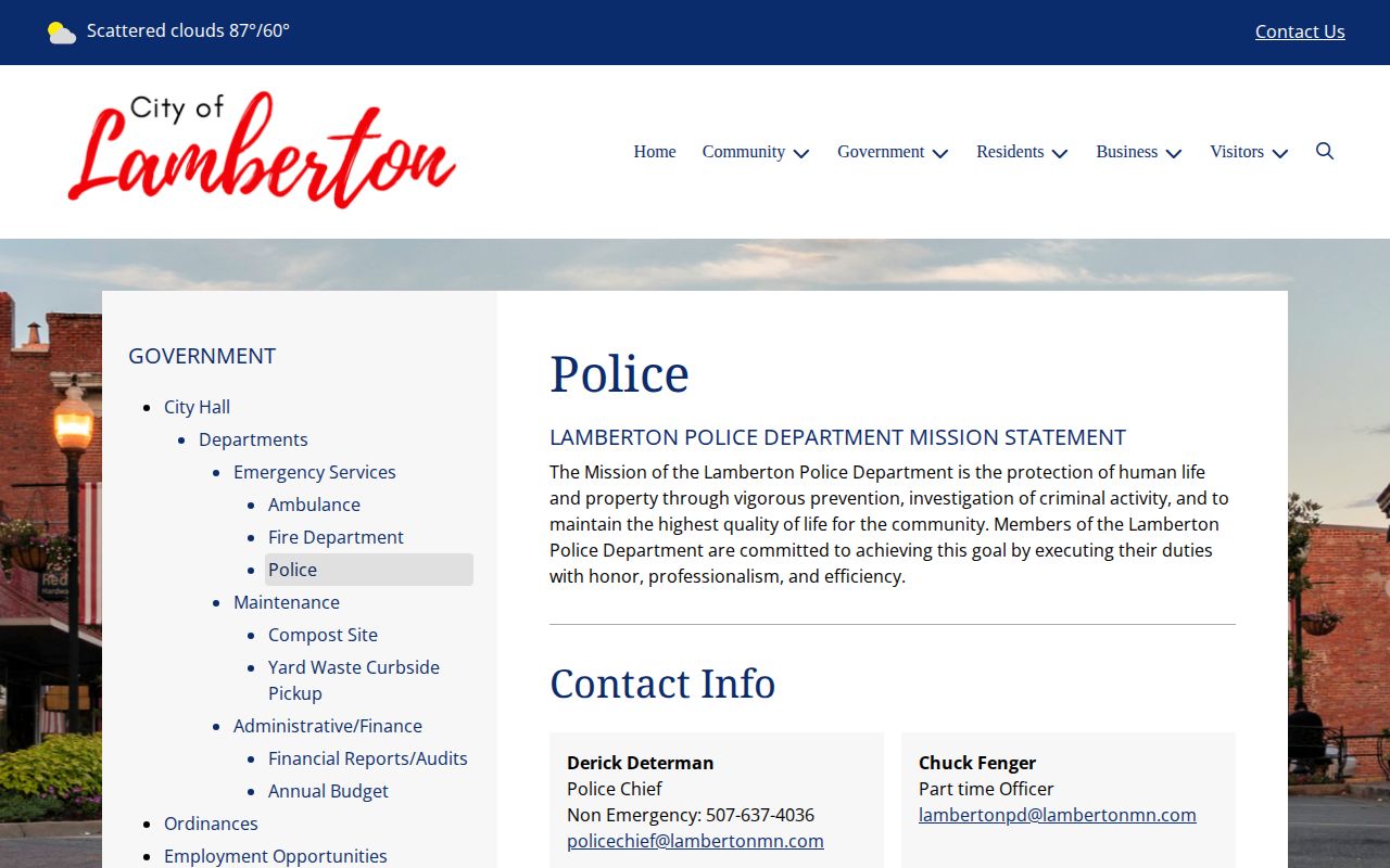 Lamberton, Redwood County police booking-record contact page
