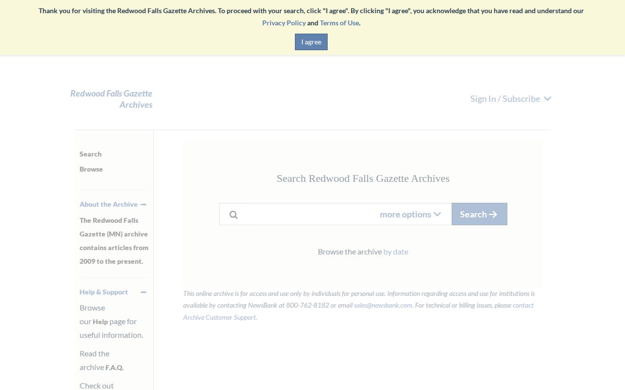 Redwood Gazette NewsBank archive page